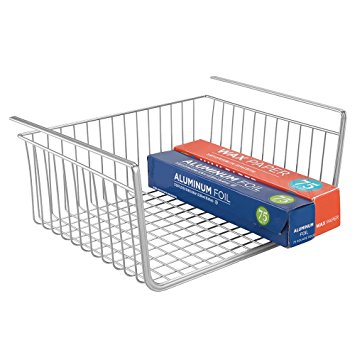 mDesign Under Shelf Hanging Wire Storage Basket for Kitchen Pantry - Silver