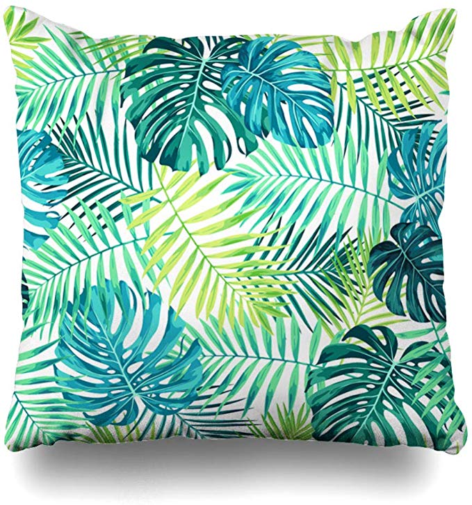 Ahawoso Throw Pillow Covers Rainforest Blue Monstera Tropical Leaf Featuring Greenblue Palm Forest Luau Green Botany Pattern Aqua Home Decor Pillow Case Square Size 20 x 20 Inches Zippered Pillowcase