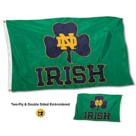 College Flags and Banners Co. Notre Dame Fighting Irish Shamrock Double Sided Nylon Embroidered Flag