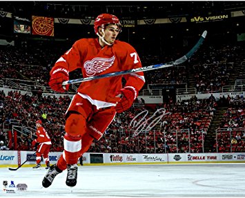 Dylan Larkin Detroit Red Wings Autographed 16" x 20" Red Jersey Skating Photograph - Fanatics Authentic Certified