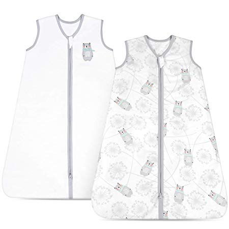 TILLYOU X-Large XL Breathable Cotton Baby Wearable Blanket with 2-Way Zipper, Super Soft Lightweight 2-Pack Sleeveless Sleep Bag Sack Unisex, Fits Infants Newborns Age 18-24 Months, Gray Bear & White