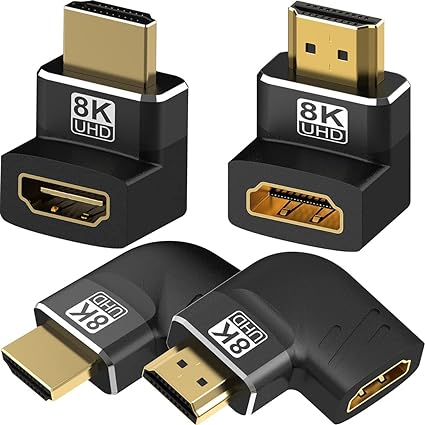 Warmstor 4 Pack 8K HDMI 2.1 Male to Female Adapter Connector Up Down Left Right Angle 90 270 Degree Gold Plated Support 8K@60Hz,4K@120Hz,HDR,eARC for PC Laptop HDTV Switch PS4 PS5