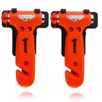 2 Pack of IPOW Car Safety Antiskid Hammer Seatbelt Cutter Emergency Class/Window Punch Breaker Auto Rescue Disaster Escape Life-Saving Hammer Tool,Small