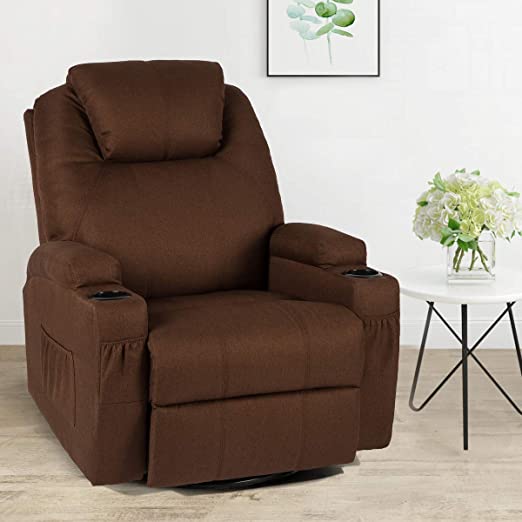 Esright Fabric Massage Recliner Chair 360° Swivel Heated Ergonomic Lounge Chair, Coffee
