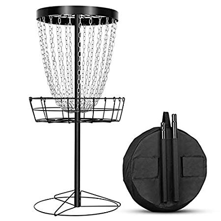 Yaheetech Disc Golf Basket Target, 24-Chain Portable Metal Golf Goals Baskets W/Carrying Bag Practice Set