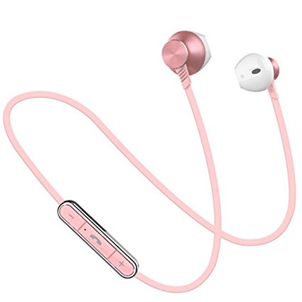 Wireless Bluetooth Headphones,Soundmounds Magnetic Sport Wireless Earphone bluetooth Earphones In-Ear Headsets Stereo Headphones for Sports and up to 7 Hours Playtime (Pink-Goden)