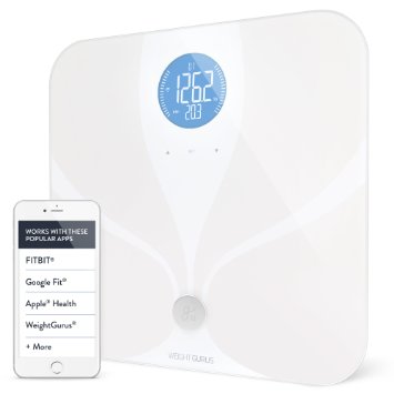 Weight Gurus Wifi Smart Connected Body Fat Scale with Large Backlit LCD (White   ITO)