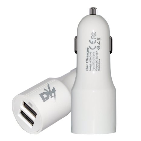 DK Smart Port USB Car Charger 24W/4.8A Dual USB Car Charger For iPhone 6S Plus 6 Plus 6 SE 5S, Samsung Galaxy S7 S6 Edge Note 5 S5,LG,Nexus,HTC,BlackBerry,Motorola,Huawei And More Devices(WHITE)