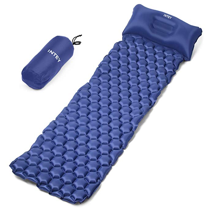 INTEY Inflatable Sleeping Pad Pillow Air-Cells Design Lightweight 2.4 inch Compact Mat Hiking Camping Backpacking
