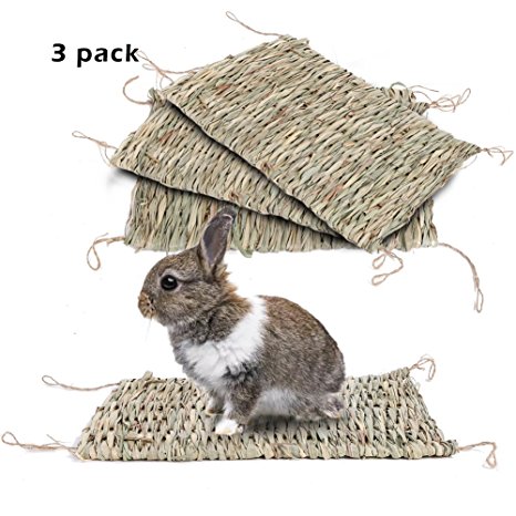 Natural Seagrass Mat Handmade Woven Mat, Safe & Edible for Hamsters, Rabbits, Parrot Guinea Pig and Ferret Chew Mat Toy Bed (3 Pack)