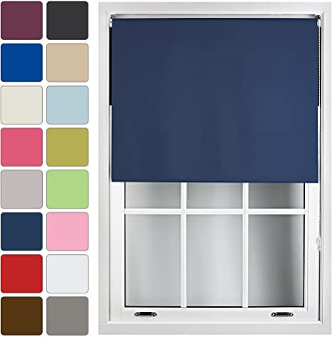 FURNISHED Blackout Roller Blind Made to Measure 14 Sizes 16 Colours Navy Blue Up To 60cm