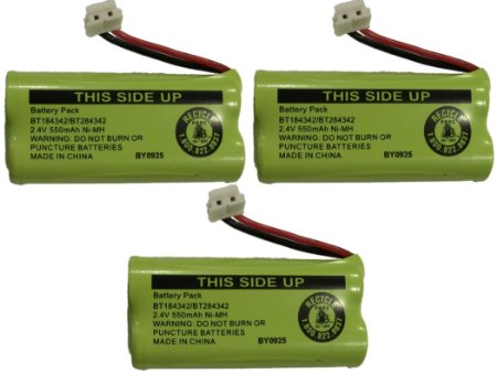 JustGreatDealz Battery BT184342 / BT284342 for AT&T Vtech GE RCA and Clarity Phones 2.4V 550mAh Ni-MH (3-Pack)