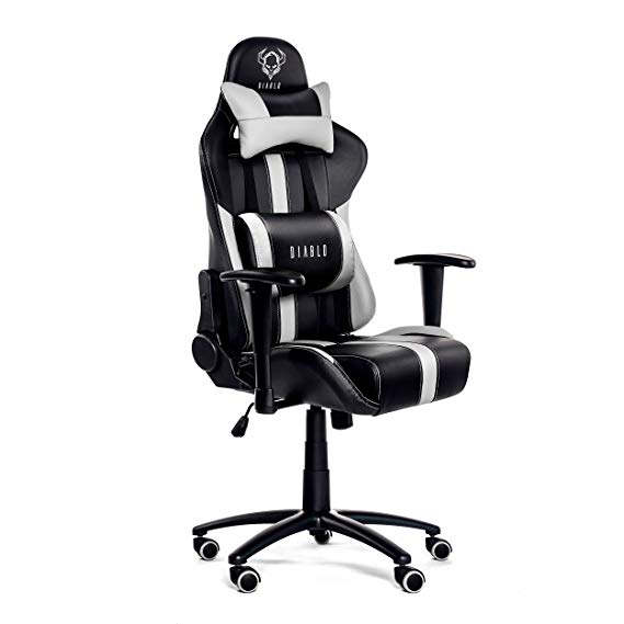 Diablo X-Player Gaming Chair Adjustable armrests Lumbar Pillow tilt Mechanism Artificial Leather loadable up to 150 kg Color Selection (Black/White), 51 x 75 x 129 cm