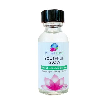 Youthful Glow 50 Glycolic Acid Peel with Free Treatment Fan Brush- Full Strength Cosmetic Grade Unbuffered