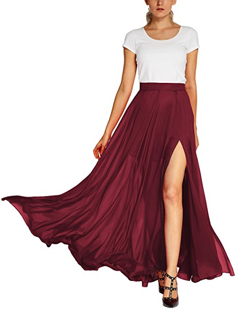 Urban CoCo Women's Fashion Solid Color Flowy Split Long Maxi Skirt