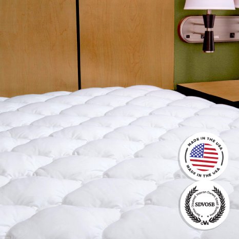 Extra Plush Double Thick Fitted Mattress Topper / Pad - Made in America, Queen