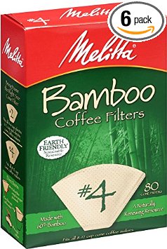 Melitta Bamboo Coffee Filters, Bamboo No 4, 80-Count Boxes (Pack of 6)