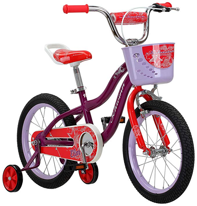 Schwinn Elm Girl's Bike, Featuring SmartStart Frame to Fit Your Child's Proportions, Some Sizes Include Training Wheels and Saddle Handle, 12-14-16-18-20-Inch Wheel Sizes, Pink, Purple, and Teal