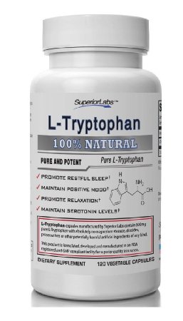 #1 Quality L-Tryptophan by Superior Labs - No Magnesium Stearate - 500mg, 120 Vegetable Caps - Made In USA, 100% Money Back Guarantee