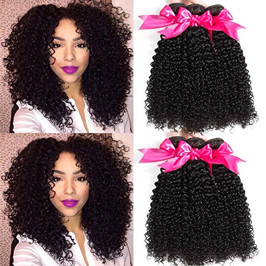 Hermosa Brazilian Curly Hair 3 Bundles 10A Brazilian Curly Human Hair Bundles Extensions Unprocessed Brazilian Virgin Hair Black Color (16 18 20 inch)