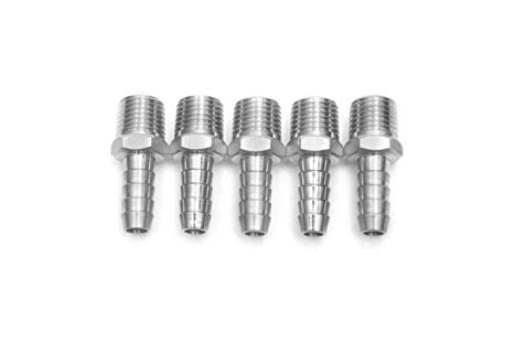 LTWFITTING Bar Production Stainless Steel 316 Barb Fitting Coupler/Connector 5/16" Hose ID x 1/4" Male NPT Air Fuel Water (Pack of 5)
