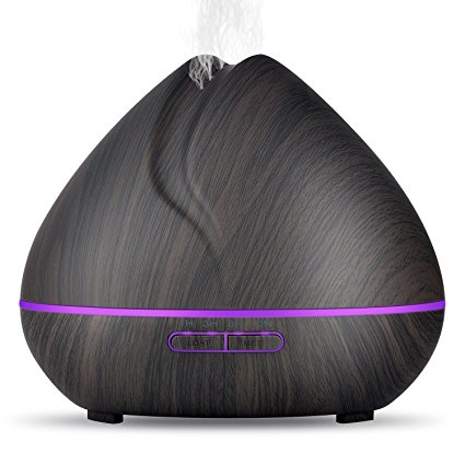 Aromatherapy Essential Oil Diffuser,OliveTech 400ml Wood Grain Ultrasonic Cool Mist Humidifier with 7 Color LED Lights Changing and Waterless Auto Shut-off