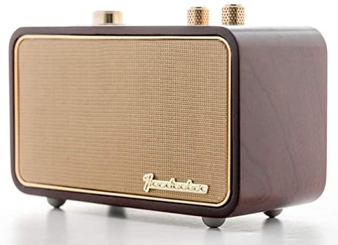 Retro Bluetooth Speaker, TRENBADER.COM Small Speaker with Radio for Home Indoor. Rechargeable Portable Speaker, Wooden Vintage Style. 2500mAh, Mic (Brand KAYA)