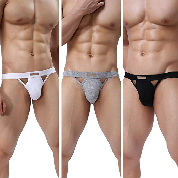 KAMUON Men’s 3-Pack Cotton Jock Strap Sexy Athletic Thongs Underwear Jockstrap