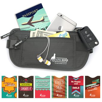 Money Belt For Travel with 1x Passport and 6x Credit Card Protector RFID Sleeves