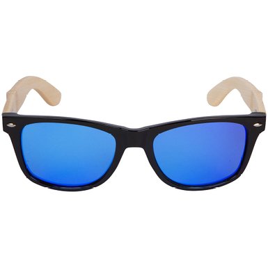 WOODIES Bamboo Sunglasses-Wayfarer Style-Black Plastic Frame-Mirror Lens