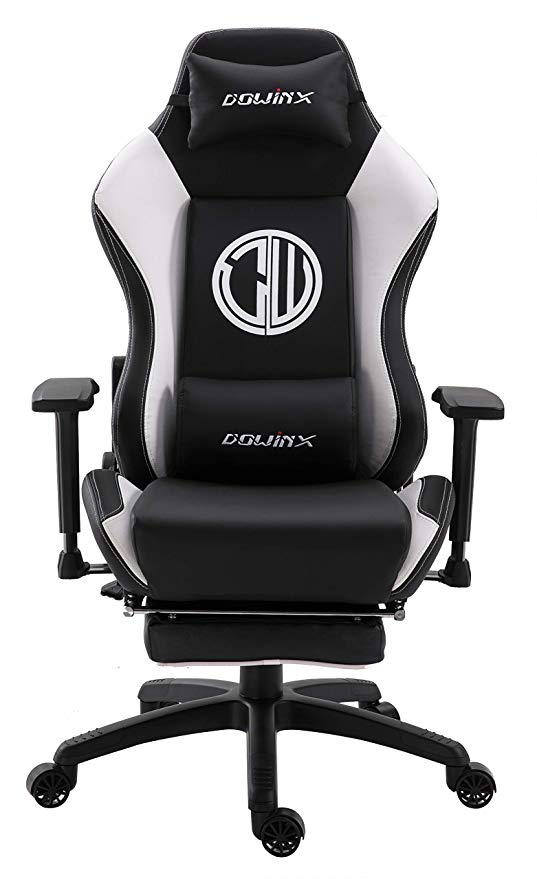 Dowinx Gaming Chair Ergonomic Racing Style Recliner with Massage Lumbar Support, Office Armchair for Computer PU Leather E-Sports Gamer Chairs with Retractable Footrest (Black&White)