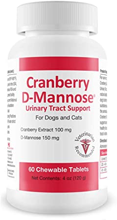 Cranberry D-Mannose Urinary Tract Support - Bladder Health Supplement for Dogs and Cats - 60 Tablets