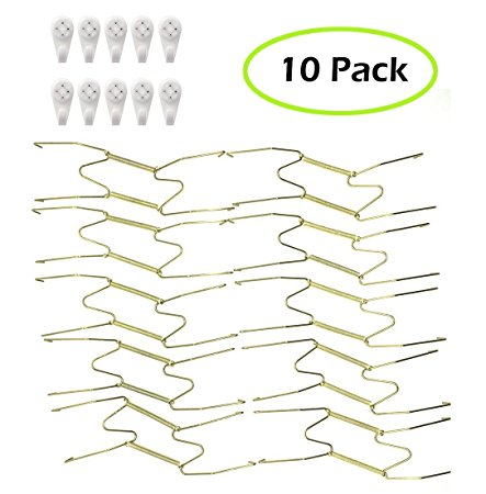 10 Pack Practical Wall Plate Hangers Golden with Stainless Steel, Decorative Dish Holder and 10 Pack Wall Hooks (8 Inch)