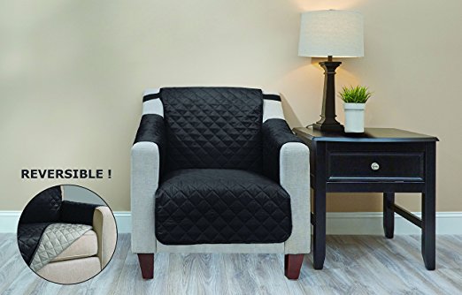 Premium Quality Reversible Couch Cover for Dogs, Kids, Pets - Sofa Slipcover Set Furniture Protector for 3 Cushion Couch, Recliner, Loveseat and Chair (Chair, Charcoal Grey / Black)