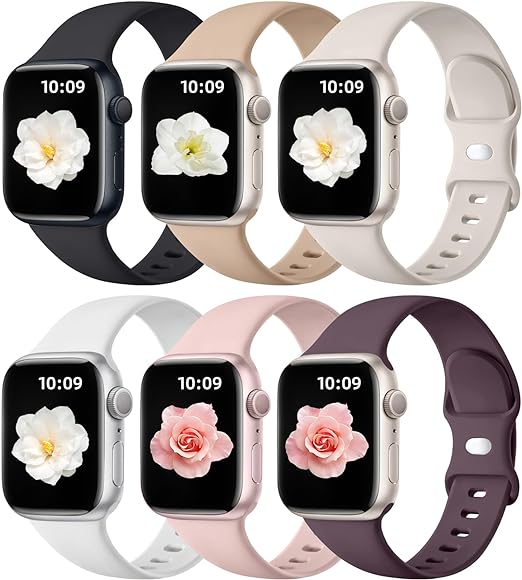 Maledan Compatible with Apple Watch Band 40mm 38mm 41mm 44mm 45mm 42mm 49mm Women Men, 6 Pack Silicone Sport band Bracelet Strap Replacement for Apple Watch iWatch Bands Series 9 8 7 6 5 4 3 SE Ultra