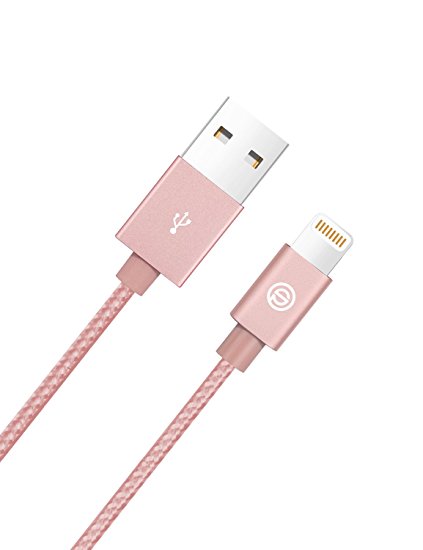 OPSO [Apple MFi Certified] 1M / 3.3 ft Nylon Braided Lightning 8-pin to USB Charging Cable / Cord for iPhone 7 6s 6 Plus 5s 5,iPad Pro mini iPod - Rose gold