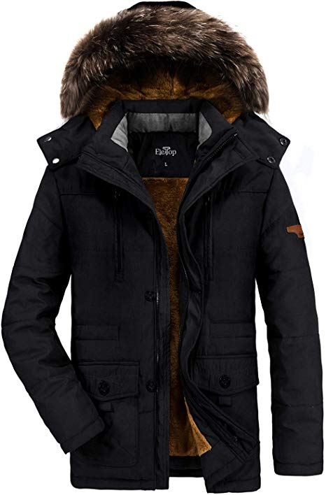 ELETOP Men's Winter Coats Thicken Parka Jacket Faux Fur Lined Outerwear Warm Cotton Coat with Detachable Hood Outdoor