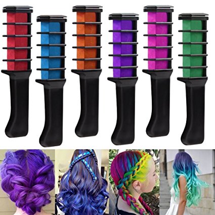 Coosa 6pcs Hair Chalk Disposable Instant Lasting Comb Dye Shimmer Temporary Hair Color Cream for Halloween Dressing Party Fans Cosplay DIY