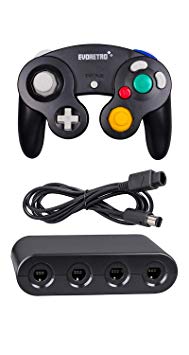 Gamecube Adapter and Black Controller for Nintendo Switch – Ideal Bundle for Smash Bros Compatible Also for PC Wii and Wii U