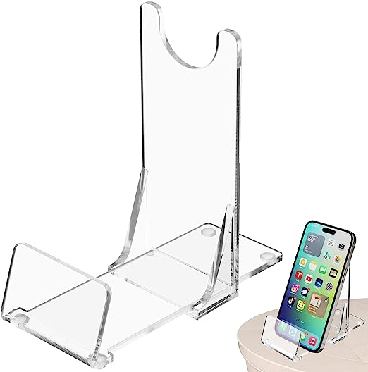 Cosmos 2 Pcs Acrylic Display Stand Picture Photo Frame Stand Plate Stand Book Stand - Mini Easel Holder for Displaying Phone, Tablet, CDs in Home Office Hotel Decor, Adjustable Angle and Anti-Slip Pad (Transparent Clear Color)