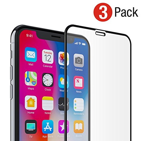 iPhone X Glass Screen Protector [Edge to Edge] Full Coverage, Premium Tempered Glass, Clear (3-Pack)