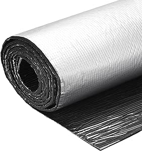 uxcell Insulation Sheet, 3meterx0.5mx5mm Self-Adhesive Embossed Aluminum Foil Waterproof Heat Resistant Thermal Barrier, for Roof Wall HVAC Duct Pipe, Rubber Foam