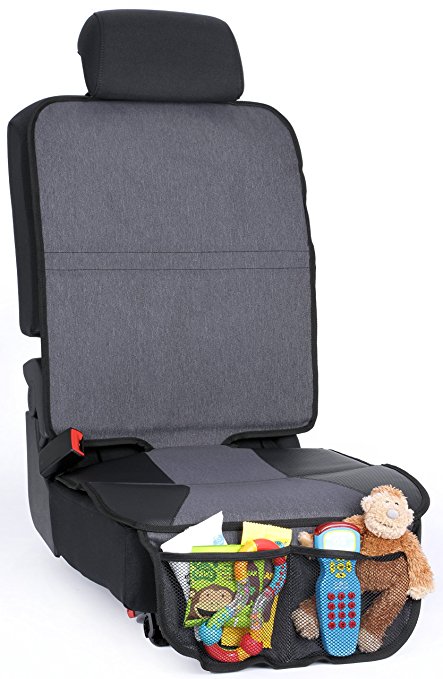 Car Seat Protector Premium Quality – Grey Durable Stylish Fabric - High Back for Maximum Security, Support & Protection