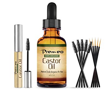 Organic Castor Oil With Applicator Kit - 4 OZ & Full Mascara Tube -100% Pure Cold Pressed, Hexane Free - Fabulous For Eyelashes, Hair, Eyebrows, Face and Skin