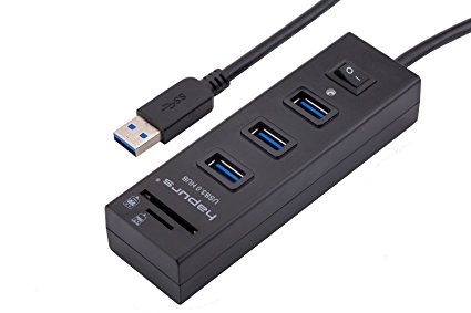 Hapurs 3 Port USB 3.0 Hub With Card Reader, Portable USB3.0 High speed SD TF MMC card reader with Power Switch