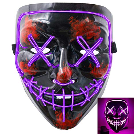 heytech Halloween Scary Mask Cosplay Led Costume Mask EL Wire Light up for Halloween Festival Party