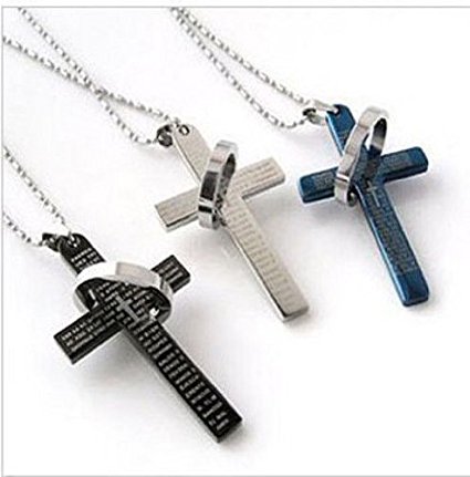 Hot Men's Stainless Steel Cross &Ring Chain Pendant Necklace Fashion Good Gift
