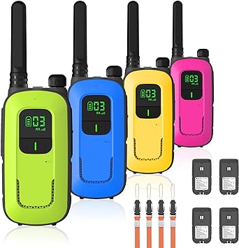 Radioddity FS-T3 Walkie Talkies for Adults Kids Long Range 4 Pack Rechargeable Walky Talky FRS Two Way Radio, 22 Channels License Free USB Charging with Flashlight Boys Girls Gift for Camping Hiking