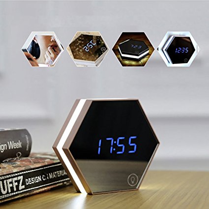 Portable Mirror Alarm Clock PYRUS Night Light Rechargeable Digital Alarm Clock Powered Led Table Lamp Travel Alarm Clock