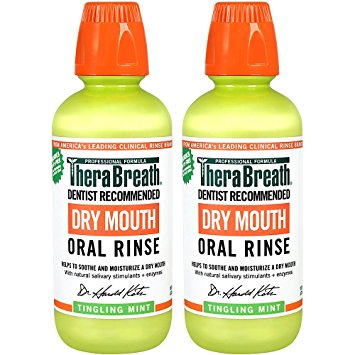 TheraBreath Dentist Recommended Dry Mouth Oral Rinse - Tingling Mint Flavor, 16 Ounce (Pack of 2)